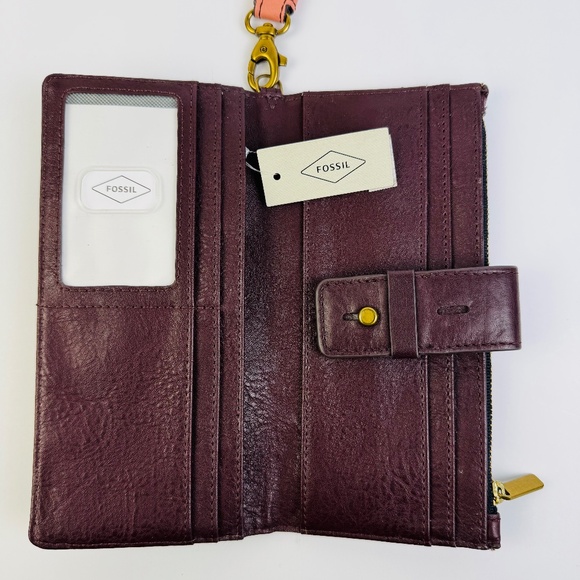 Fossil Willa Slim Tab Claret Red Geniune Cowhide Leather Wristlet Wallet *READ* - Picture 3 of 5